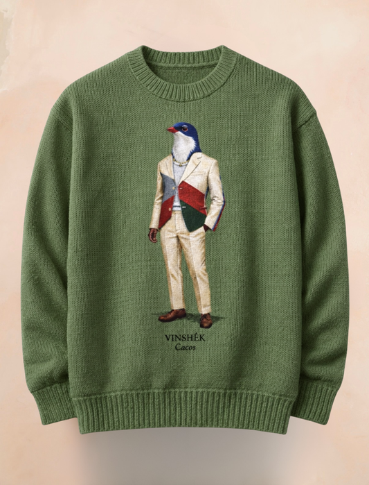 VINSHĒK Signature CACOS Green Sweater